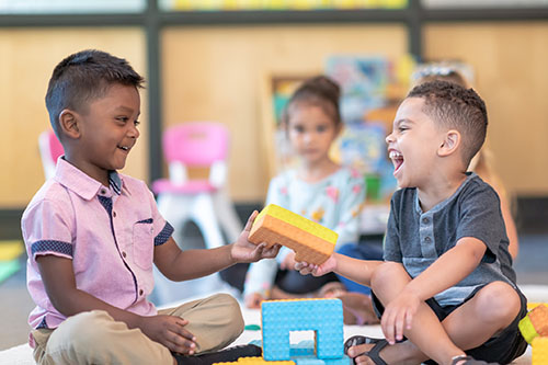 Children Sharing Blocks