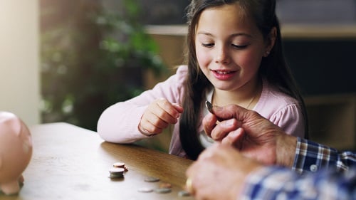 a child counting money